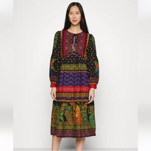 FARM RIO Multi-Color Forest Tapestry Midi‎ Dress